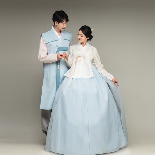 민한복 민트 결혼식 신랑 신부 웨딩 커플 촬영 돌잔치 피로연 고급 전통 맞춤 한복