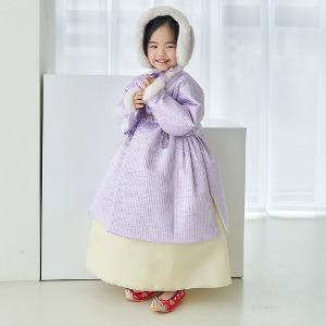 민한복 연보라 밍크털 프리미엄 전통 고급 한복 설빔 어린이 아동 돌 백일 아기 드레스 유아