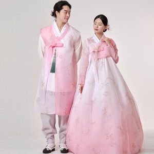 민한복 409번 나르샤(핑크) 결혼식 신랑 신부 웨딩 커플 촬영 돌잔치 피로연 고급 전통 맞춤 한복